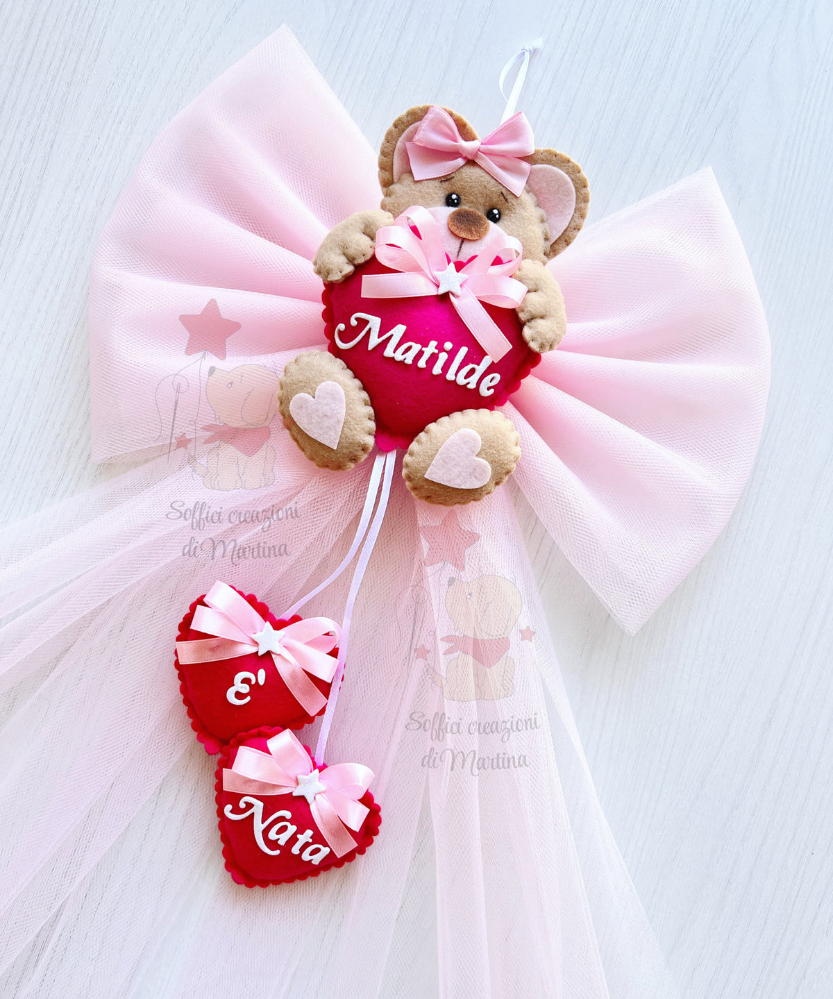 Teddy bear birth bow with little heart