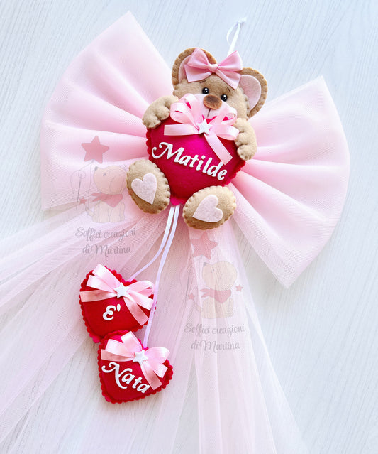 Teddy bear birth bow with little heart