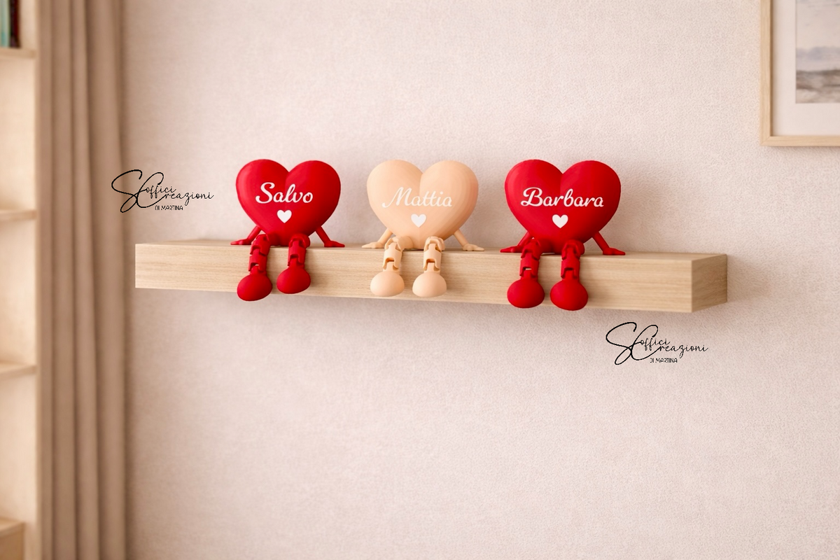 Coppia cuori personalizzati con gambe – Decorazione artigianale