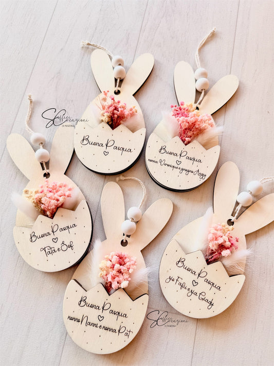 Decorazione Pasqua coniglietto con fiori essiccati