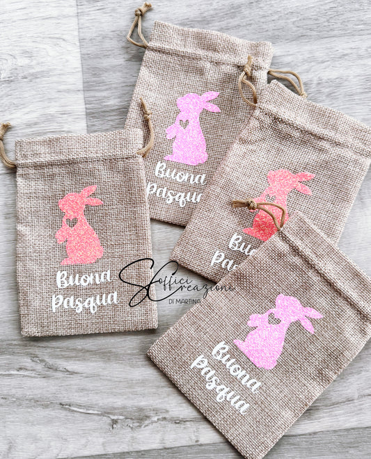 Sacchettino in juta personalizzato porta ovetti di Pasqua