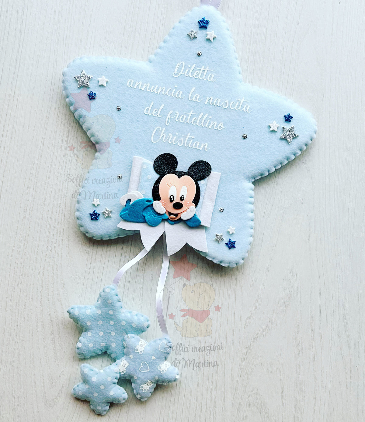Mickey Mouse star model birth bow