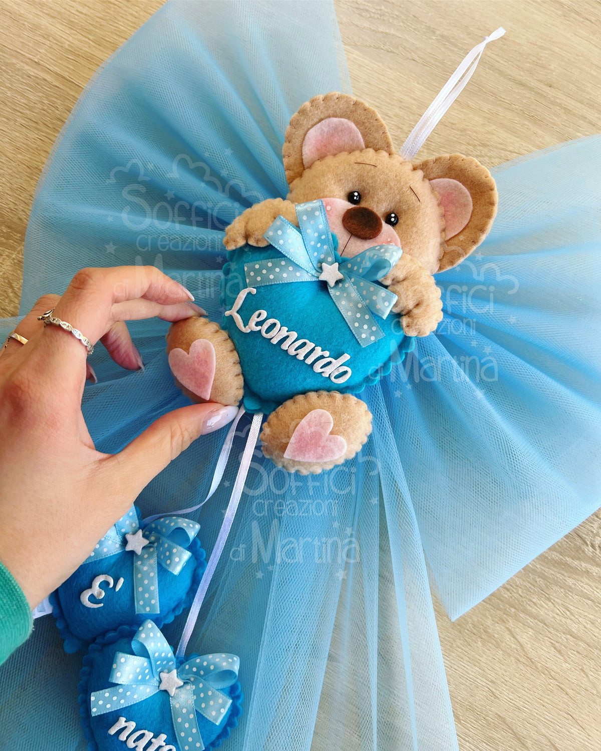 Teddy bear birth bow with little heart