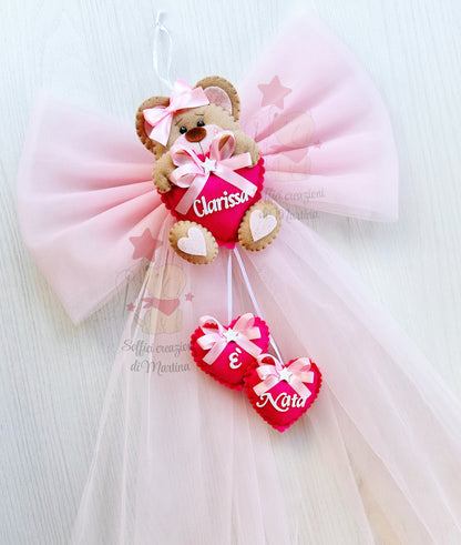 Teddy bear birth bow with little heart