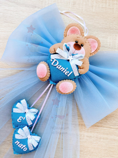 Teddy bear birth bow with little heart