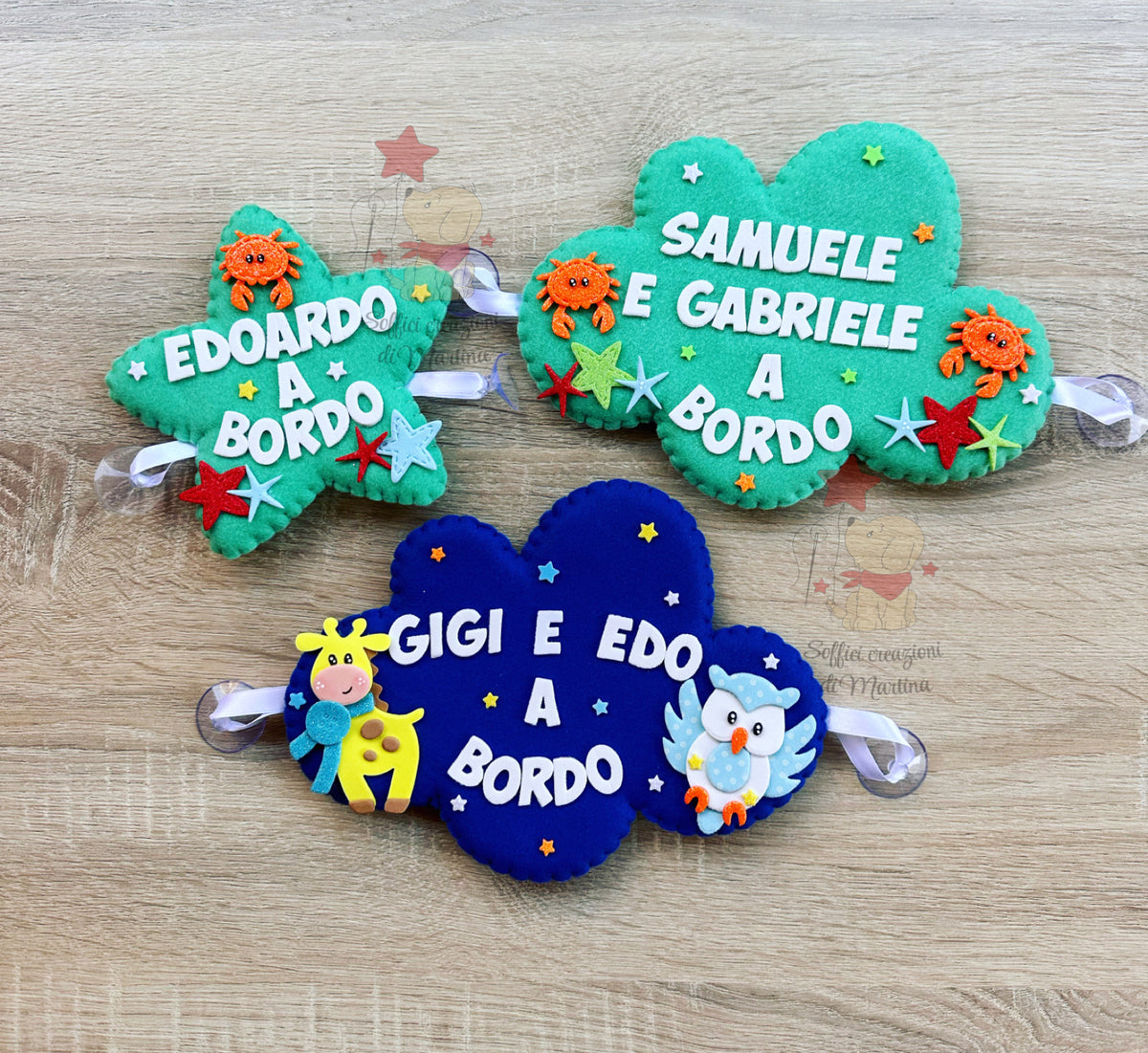 Bimbi a bordo in pannolenci a forma di stella o nuvoletta 