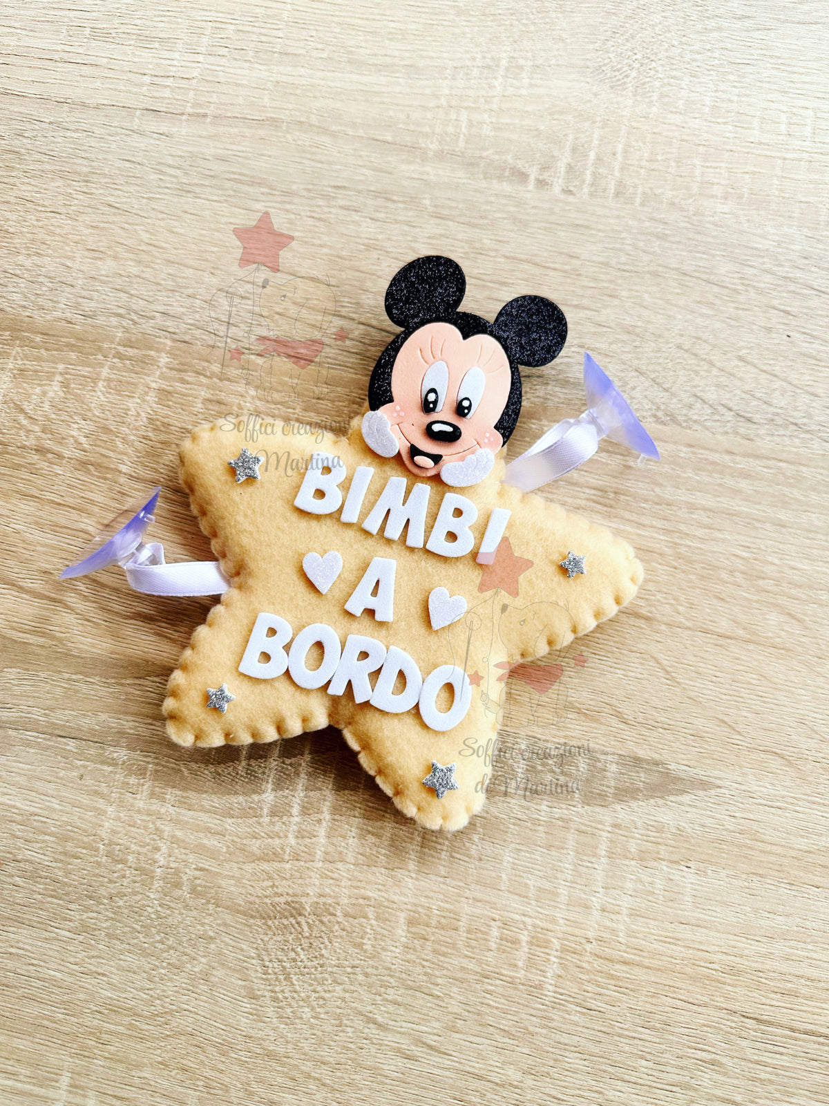 Bimbi a bordo in pannolenci a forma di stella con topolino 