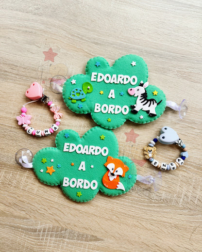 Bimbi a bordo in pannolenci a forma di nuvoletta verde