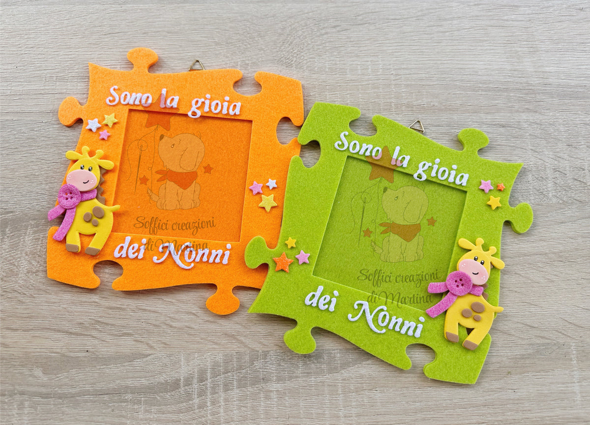 Cornice portafoto a forma di puzzle con frase