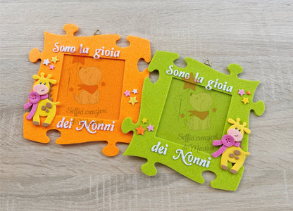 Cornice portafoto a forma di puzzle con frase