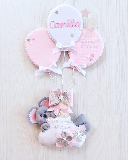 Fiocco nascita con koala e palloncini 