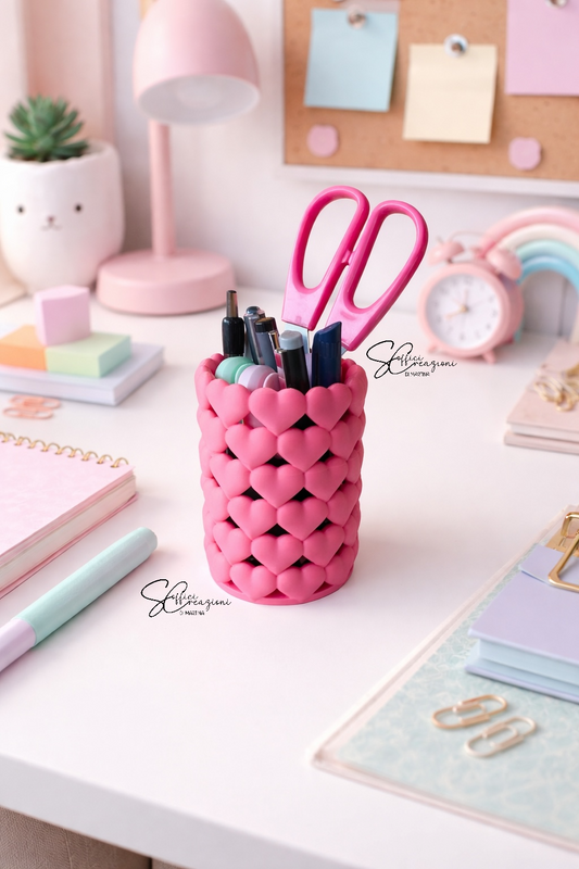Portapenne a Cuori Rosa – Organizer da Scrivania Decorativo