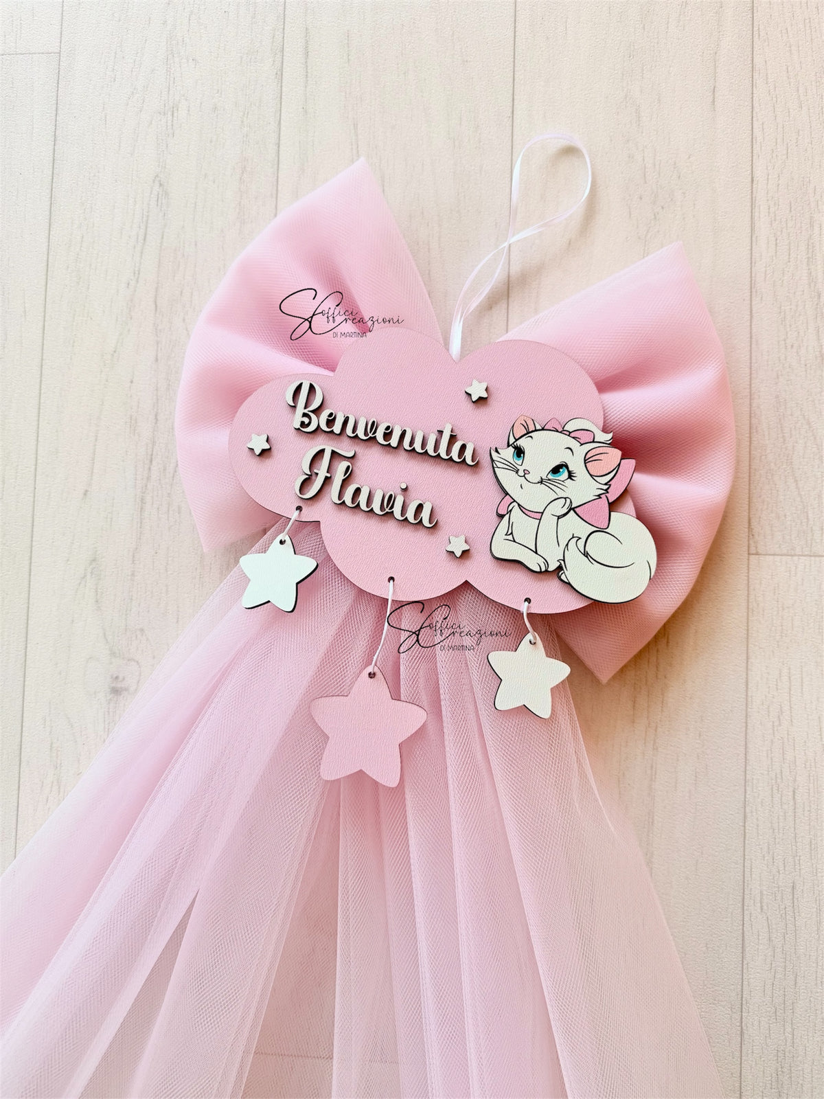 Fiocco nascita in legno minou