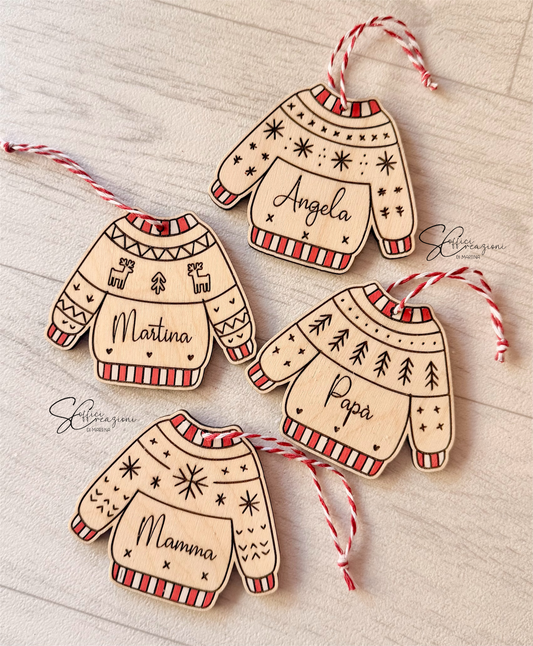 Maglioncini natalizi in legno personalizzati con nome