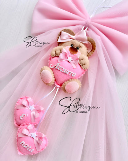 Teddy bear birth bow with little heart