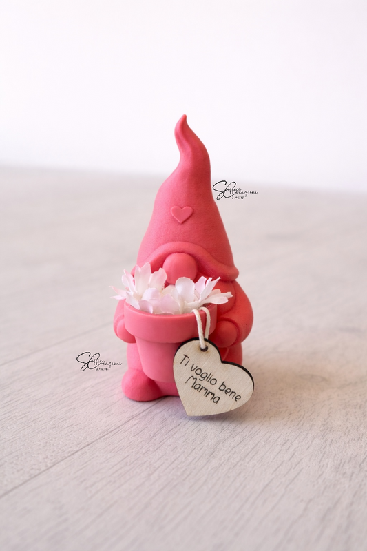 Gnomo decorativo con vaso fiori e dedica