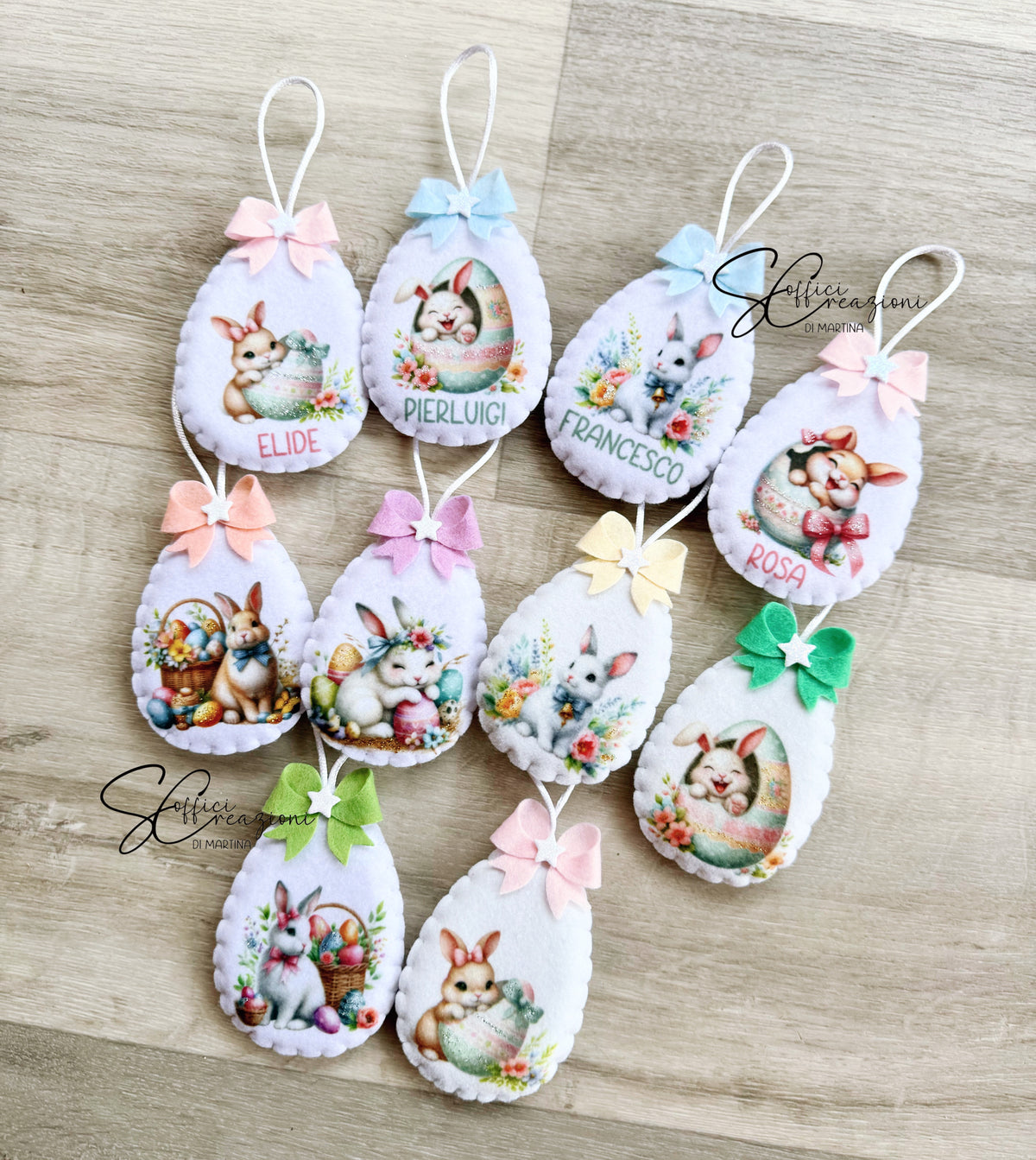 Ovetti da appendere con nome e disegni pasquali 