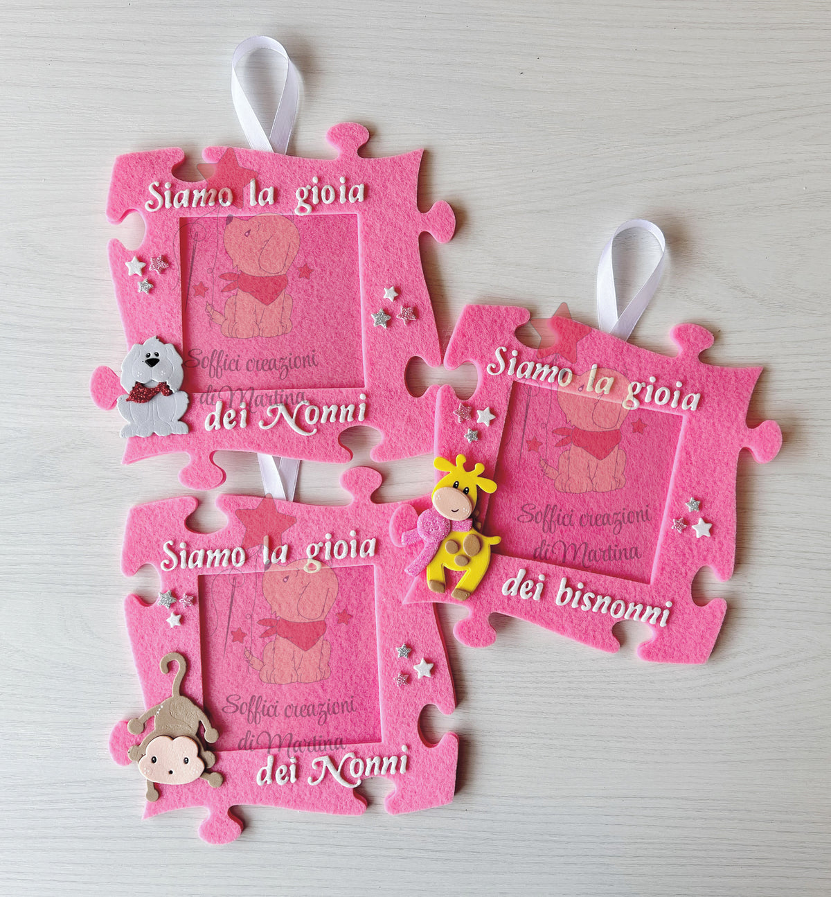Cornice portafoto a forma di puzzle con frase